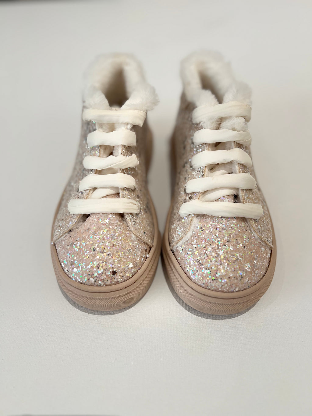 LACE UP GLITTER FABRIC SNEAKERS